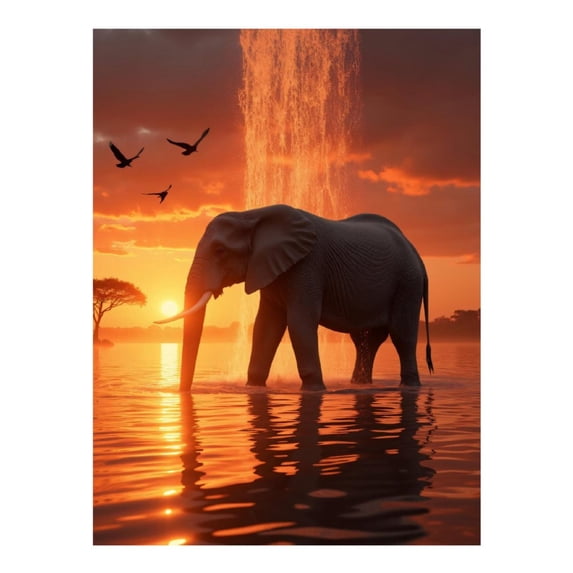 Diamond Art Kit for Adults, Elephant Sunset Waterfall Scene Diamond Painting for Adults Beginners, 5D DIY Diamond Art Painting Kits, Colorful Diamond Painting Craft for Home Decor 12x16