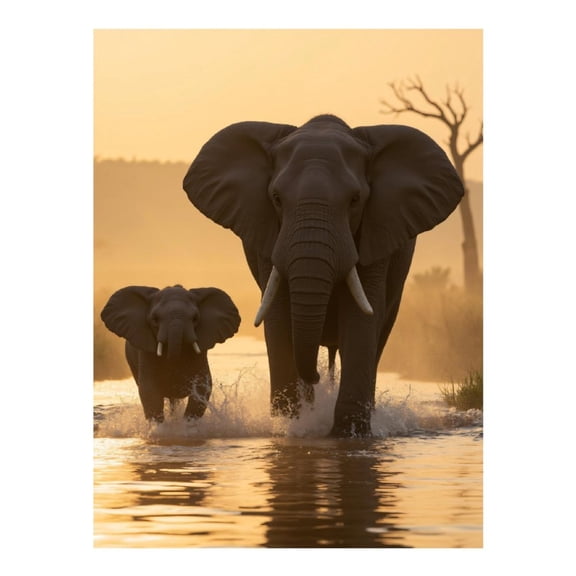 Diamond Art Kit for Adults, Elephants Water Walking Sunset Calm Diamond Painting for Adults Beginners, 5D DIY Diamond Art Painting Kits, Colorful Diamond Painting Craft for Home Decor 12x16