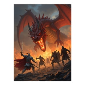 Diamond Art Kit for Adults, Epic Dragon Battle Knights Flames Diamond Painting for Adults Beginners, 5D DIY Diamond Art Painting Kits, Colorful Diamond Painting Craft for Home Decor 12x16