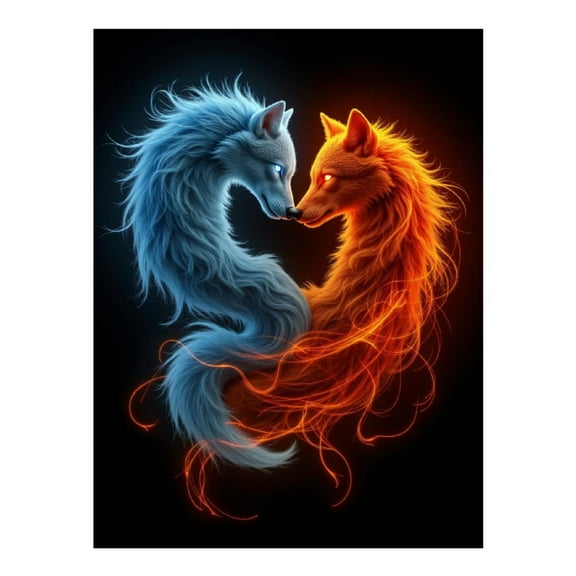Diamond Art Kit for Adults, Ethereal Wolves Yin Yang Fire Ice Diamond Painting for Adults Beginners, DIY Diamond Art Painting Kits, 5D Diamond Painting Crafts for Home Decor 12x16 Frameless