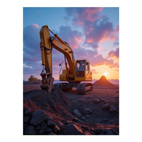 Diamond Art Kit for Adults, Excavator At Sunset Construction Site Diamond Painting for Adults Beginners, 5D DIY Diamond Art Painting Kits, Colorful Diamond Painting Craft for Home Decor 12x16