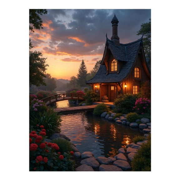 Diamond Art Kit for Adults, Fairy Tale Cottage Dusk Garden Diamond Painting for Adults Beginners, DIY Diamond Art Painting Kits, 5D Diamond Painting Crafts for Home Decor 12x16 Frameless