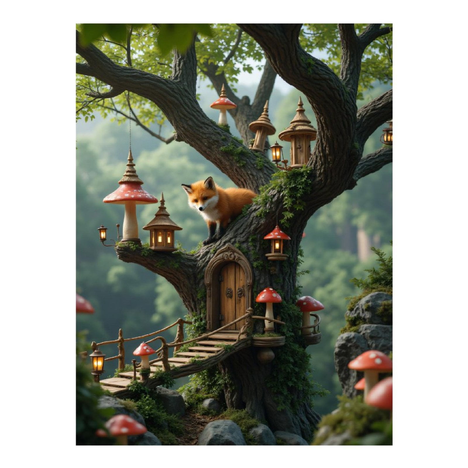 Diamond Art Kit for Adults, Fairytale Fox Treehouse Enchantment Diamond ...