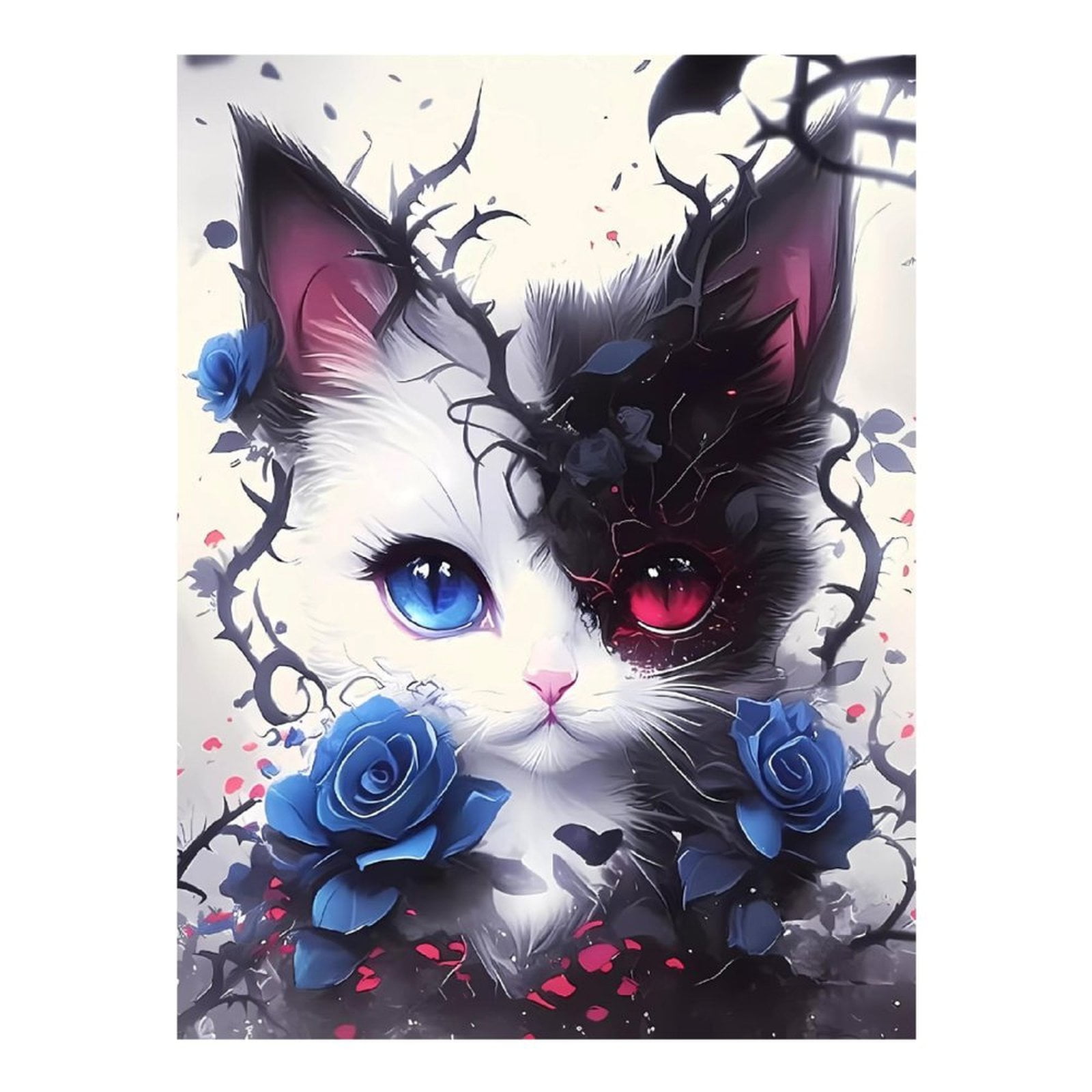 Curated visual reference: Feline Relaxation Grooming Kits With Rose Oil Reference: Diamond Art Kit For Adults Fantasy Feline Roses Thorns Art
