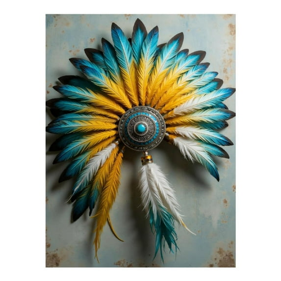Diamond Art Kit for Adults, Feather Headdress Wall Art Vintage Diamond Painting for Adults Beginners, DIY Diamond Art Painting Kits, 5D Diamond Painting Crafts for Home Decor 12x16 Frameless