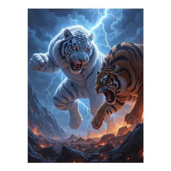 Diamond Art Kit for Adults, Ferocious Tigers Lightning Storm Diamond Painting for Adults Beginners, DIY Diamond Art Painting Kits, 5D Diamond Painting Crafts for Home Decor 12x16 Frameless
