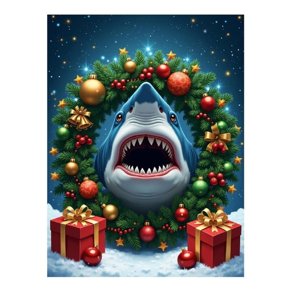Diamond Art Kit for Adults, Festive Shark Wreath With Gifts Diamond Painting for Adults Beginners, 5D DIY Diamond Art Painting Kits, Colorful Diamond Painting Craft for Home Decor 12x16