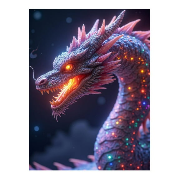 Diamond Art Kit for Adults, Fiery Dragon with Colorful Scales Diamond Painting for Adults Beginners, DIY Diamond Art Painting Kits, 5D Diamond Painting Crafts for Home Decor 12x16 Frameless