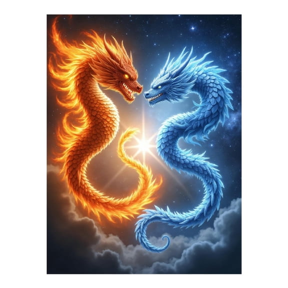 Diamond Art Kit for Adults, Fiery Frost Sky Dragons Duel Diamond Painting for Adults Beginners, 5D DIY Diamond Art Painting Kits, Colorful Diamond Painting Craft for Home Decor 12x16
