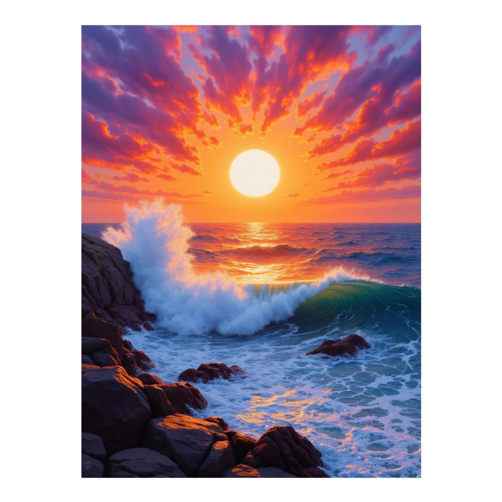 Diamond Art Kit for Adults, Fiery Sunset Ocean Waves Diamond Painting ...