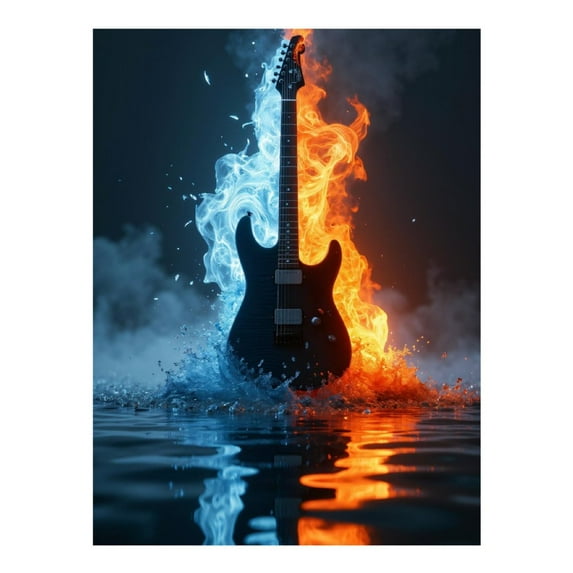 Diamond Art Kit for Adults, Fire Ice Guitar Contrast Power Diamond Painting for Adults Beginners, 5D DIY Diamond Art Painting Kits, Colorful Diamond Painting Craft for Home Decor 12x16