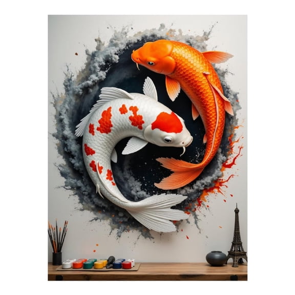 Diamond Art Kit for Adults, Fish Art Painting Watercolor Koi Diamond Painting for Adults Beginners, 5D DIY Diamond Art Painting Kits, Colorful Diamond Painting Craft for Home Decor 12x16