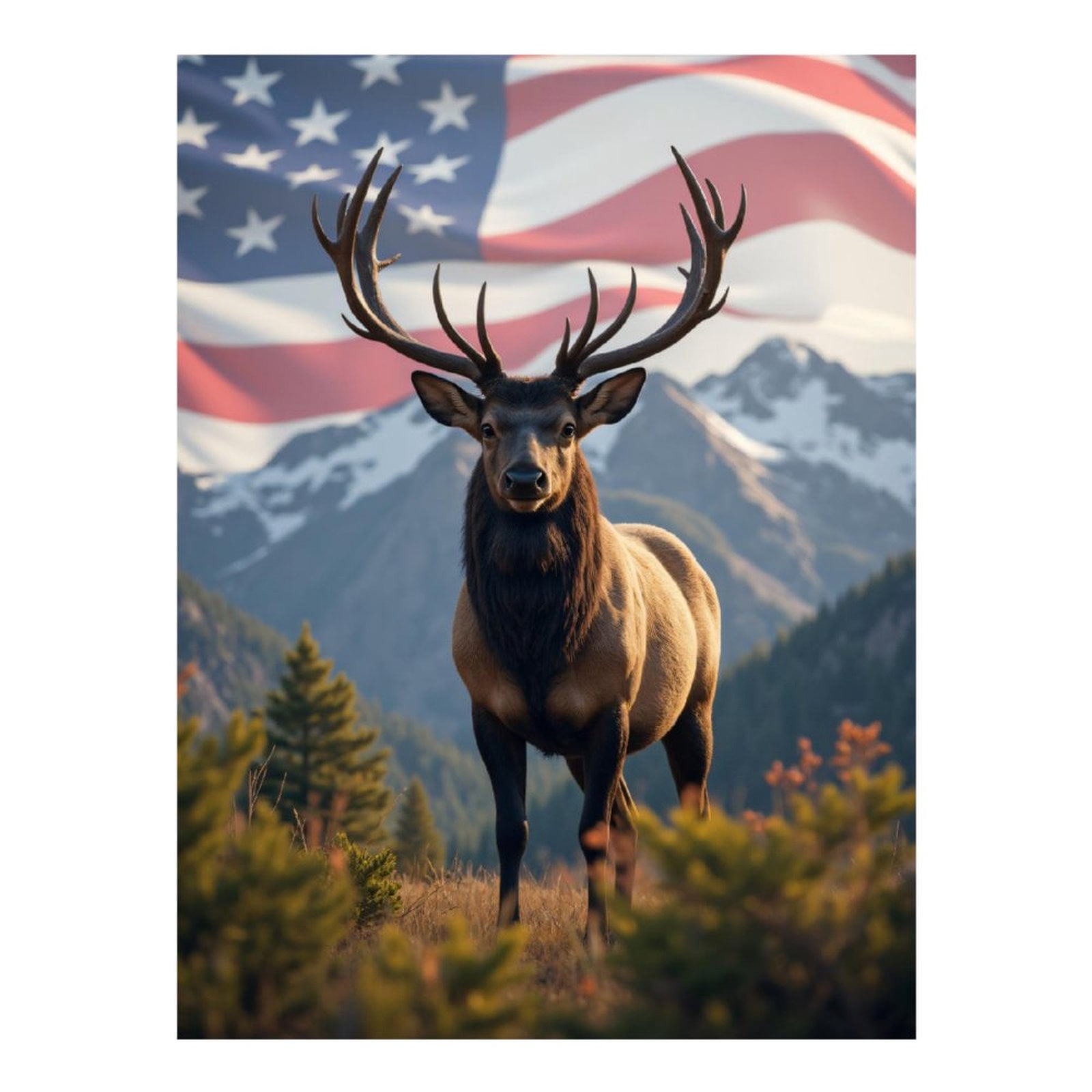 Diamond Art Kit for Adults, Flag Mountain Elk Scenery Diamond Painting for Adults Beginners, DIY Diamond Art Painting Kits, 5D Diamond Painting Crafts for Home Decor 12x16 Frameless
