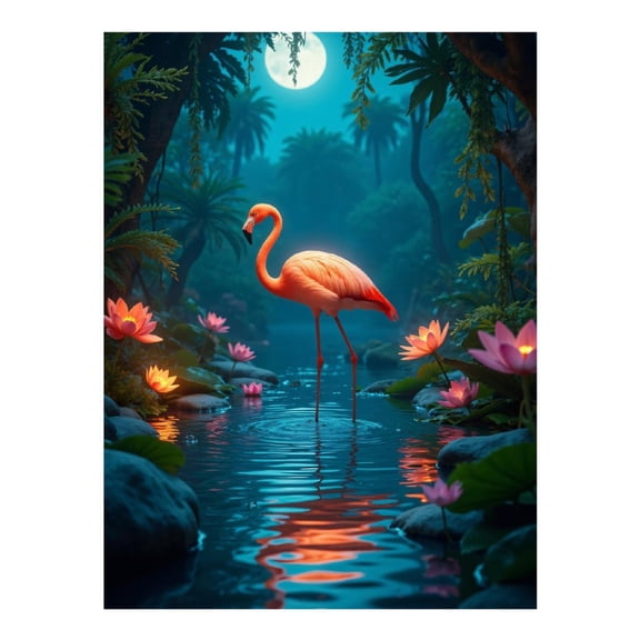 Diamond Art Kit for Adults, Flamingo Moonlit Pond Enchantment Diamond Painting for Adults Beginners, DIY Diamond Art Painting Kits, 5D Diamond Painting Crafts for Home Decor 12x16 Frameless