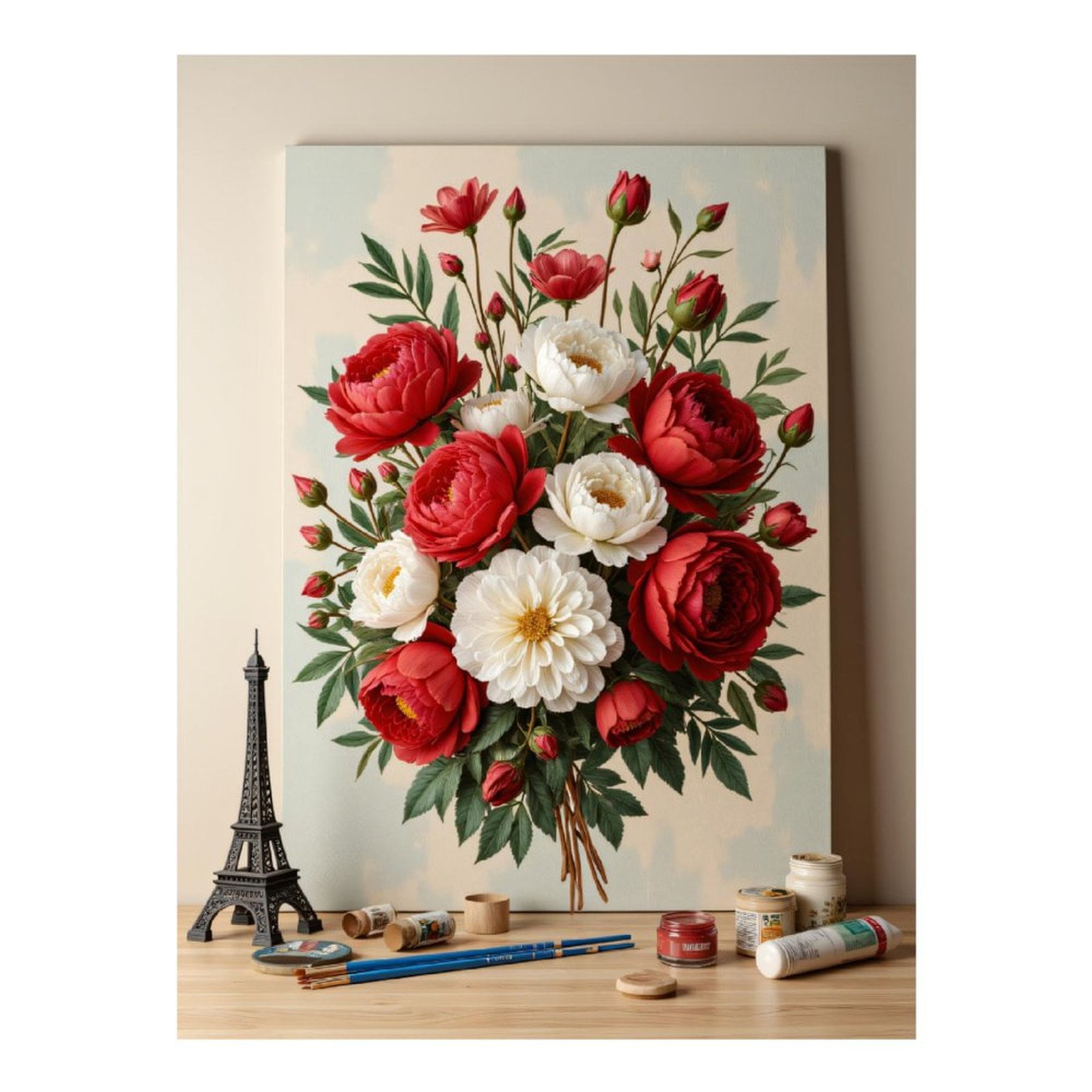 Diamond Art Kit for Adults, Floral Art Canvas Red White Blossoms Diamond Painting for Adults Beginners, 5D DIY Diamond Art Painting Kits, Colorful Diamond Painting Craft for Home Decor 12x16