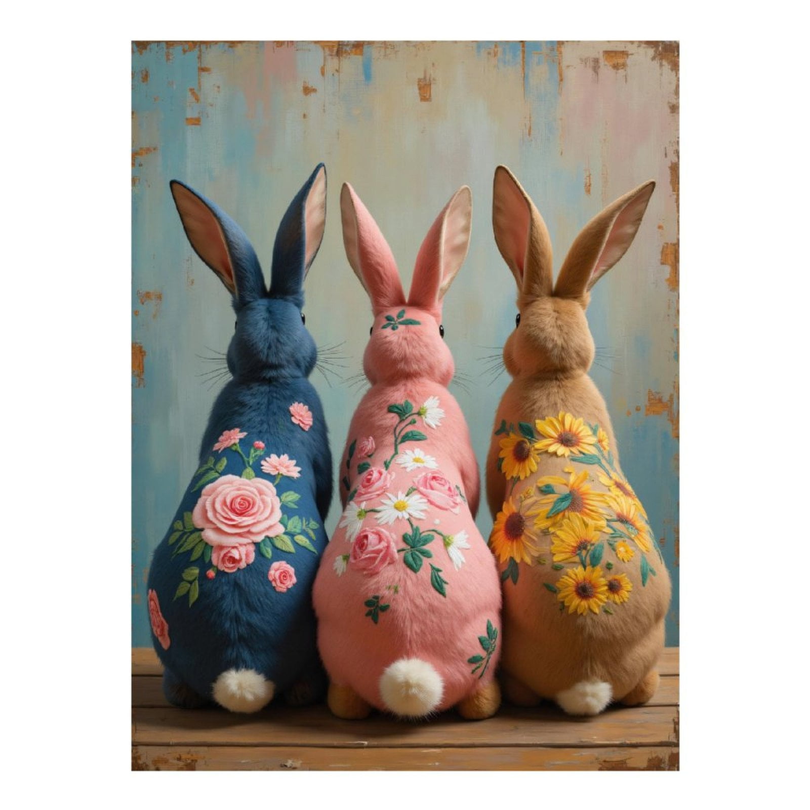 Diamond Art Kit for Adults, Floral Bunnies Art Canvas Trio Diamond Painting for Adults Beginners, 5D DIY Diamond Art Painting Kits, Colorful Diamond Painting Craft for Home Decor 12x16