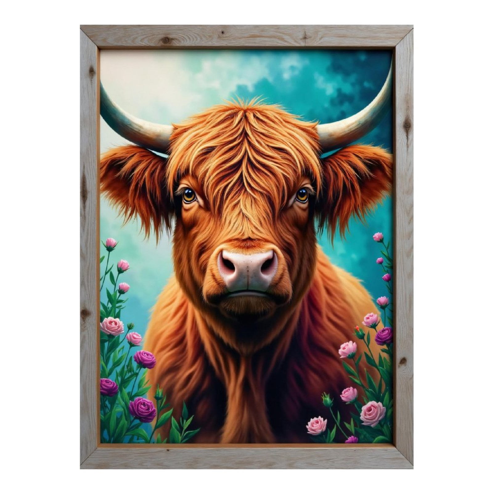 Diamond Art Kit for Adults, Floral Cow Portrait Framed Art Diamond Painting for Adults Beginners, 5D DIY Diamond Art Painting Kits, Colorful Diamond Painting Craft for Home Decor 12x16