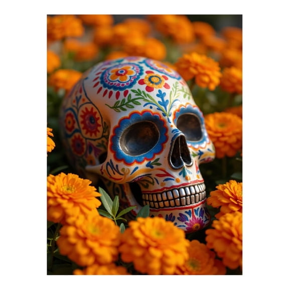 Diamond Art Kit for Adults, Floral Painted Skull Among Marigolds Diamond Painting for Adults Beginners, DIY Diamond Art Painting Kits, 5D Diamond Painting Crafts for Home Decor 12x16 Frameless