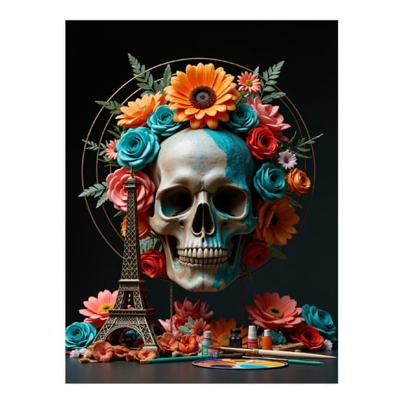 Diamond Art Kit for Adults, Floral Skull Art Eiffel Tower Diamond Painting for Adults Beginners, 5D DIY Diamond Art Painting Kits, Colorful Diamond Painting Craft for Home Decor 12x16