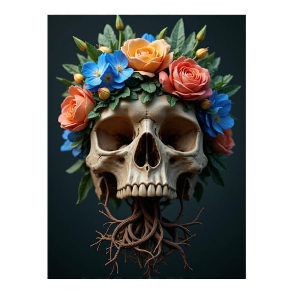 Diamond Art Kit for Adults, Floral Skull Art With Vines Diamond Painting for Adults Beginners, 5D DIY Diamond Art Painting Kits, Colorful Diamond Painting Craft for Home Decor 12x16