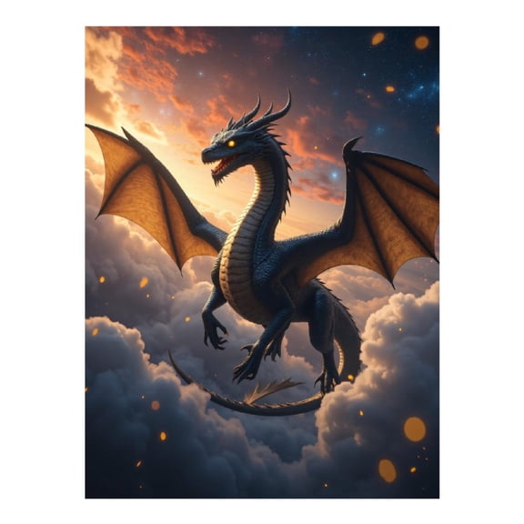 Diamond Art Kit for Adults, Flying Dragon In Sunset Skies Diamond Painting for Adults Beginners, DIY Diamond Art Painting Kits, 5D Diamond Painting Crafts for Home Decor 12x16 Frameless