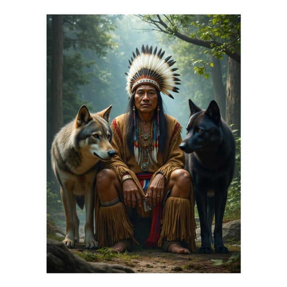 Diamond Art Kit for Adults, Forest Elegance Wolves Headdress Woods Diamond Painting for Adults Beginners, DIY Diamond Art Painting Kits, 5D Diamond Painting Crafts for Home Decor 12x16 Frameless