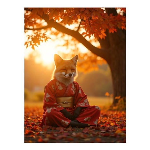 Diamond Art Kit for Adults, Fox Autumn Kimono Sunset Serenity Diamond Painting for Adults Beginners, DIY Diamond Art Painting Kits, 5D Diamond Painting Crafts for Home Decor 12x16 Frameless