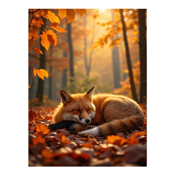 Diamond Art Kit for Adults, Fox Sleeping Autumn Leaves Forest Diamond Painting for Adults Beginners, 5D DIY Diamond Art Painting Kits, Colorful Diamond Painting Craft for Home Decor 12x16