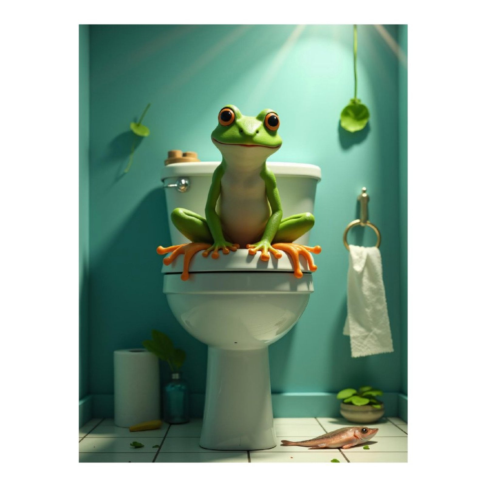Diamond Art Kit for Adults, Frog Bathroom Pose Whimsical Scene Diamond Painting for Adults Beginners, DIY Diamond Art Painting Kits, 5D Diamond Painting Crafts for Home Decor 12x16 Frameless