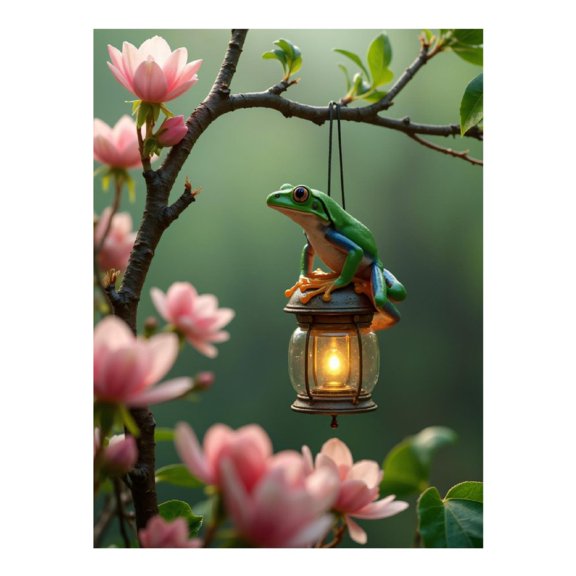 Diamond Art Kit for Adults, Frog Lantern Magnolia Blossoms Diamond Painting for Adults Beginners, DIY Diamond Art Painting Kits, 5D Diamond Painting Crafts for Home Decor 12x16 Frameless