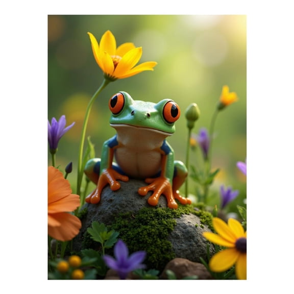 Diamond Art Kit for Adults, Frog On Mossy Stone With Flowers Diamond Painting for Adults Beginners, 5D DIY Diamond Art Painting Kits, Colorful Diamond Painting Craft for Home Decor 12x16