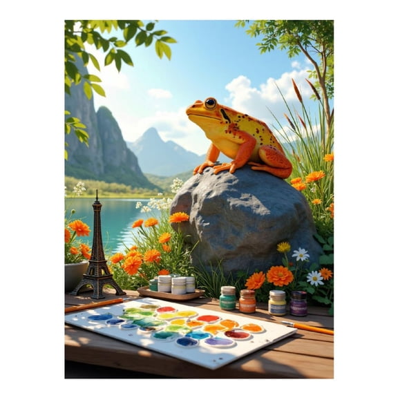 Diamond Art Kit for Adults, Frog Painting Paradise Lake Scene Diamond Painting for Adults Beginners, DIY Diamond Art Painting Kits, 5D Diamond Painting Crafts for Home Decor 12x16 Frameless