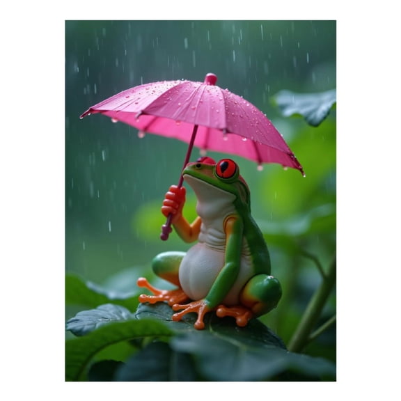 Diamond Art Kit for Adults, Frog Rainy Day Pink Umbrella Diamond Painting for Adults Beginners, 5D DIY Diamond Art Painting Kits, Colorful Diamond Painting Craft for Home Decor 12x16