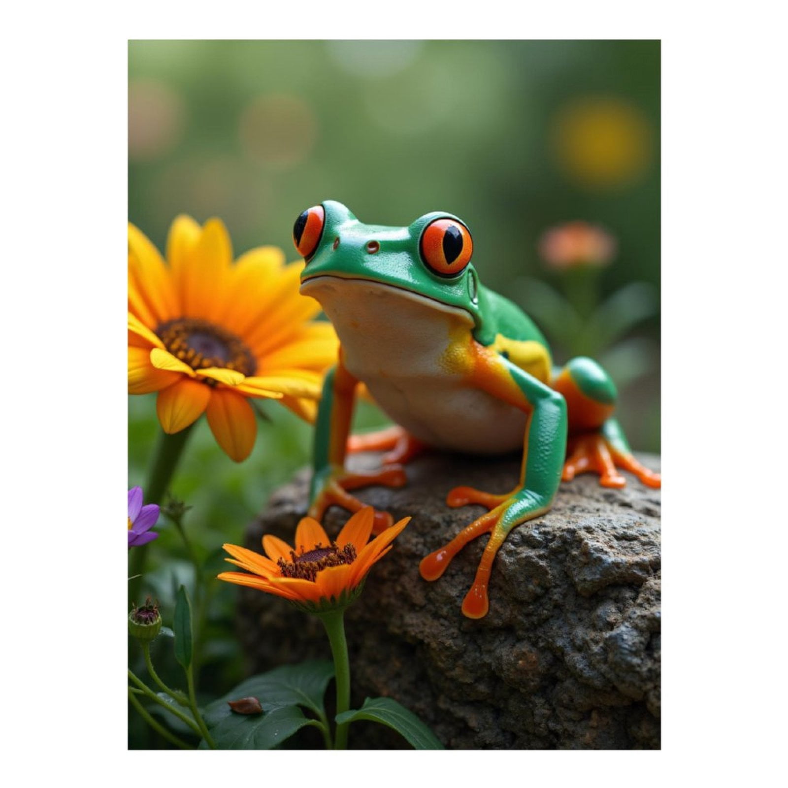 Diamond Art Kit for Adults, Frog On Rock With Colorful Flowers Diamond Painting for Adults Beginners, DIY Diamond Art Painting Kits, 5D Diamond Painting Crafts for Home Decor 12x16 Frameless