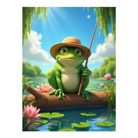 Diamond Art Kit for Adults, Frog With Straw Hat Fishing Pond Diamond Painting for Adults Beginners, DIY Diamond Art Painting Kits, 5D Diamond Painting Crafts for Home Decor 12x16 Frameless