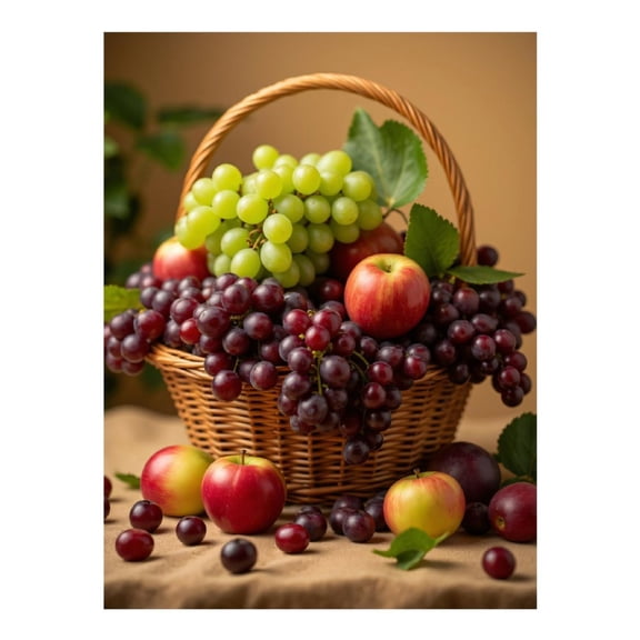 Diamond Art Kit for Adults, Fruit Basket Grapes Apples Natural Colors Diamond Painting for Adults Beginners, DIY Diamond Art Painting Kits, 5D Diamond Painting Crafts for Home Decor 12x16 Frameless