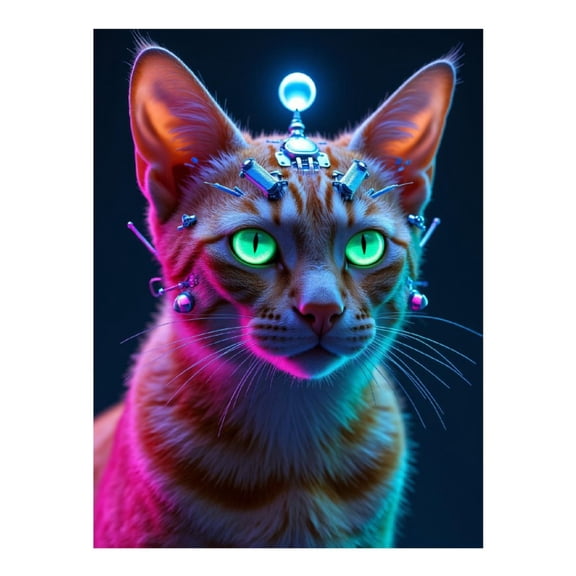 Diamond Art Kit for Adults, Futuristic Cyber Cat Portrait Diamond Painting for Adults Beginners, DIY Diamond Art Painting Kits, 5D Diamond Painting Crafts for Home Decor 12x16 Frameless