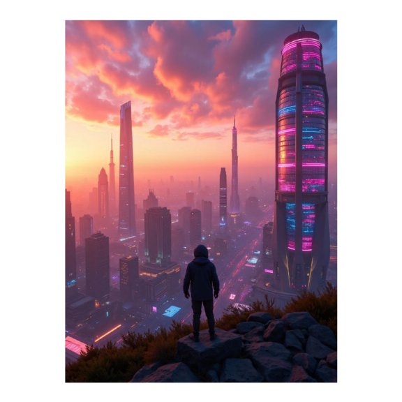 Diamond Art Kit for Adults, Futuristic Urban Skyline Sunset Diamond Painting for Adults Beginners, DIY Diamond Art Painting Kits, 5D Diamond Painting Crafts for Home Decor 12x16 Frameless