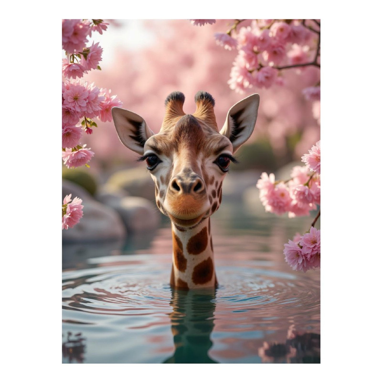 Diamond Art Kit for Adults, Giraffe Blossoms Water Scene Diamond Painting for Adults Beginners, 5D DIY Diamond Art Painting Kits, Colorful Diamond Painting Craft for Home Decor 12x16