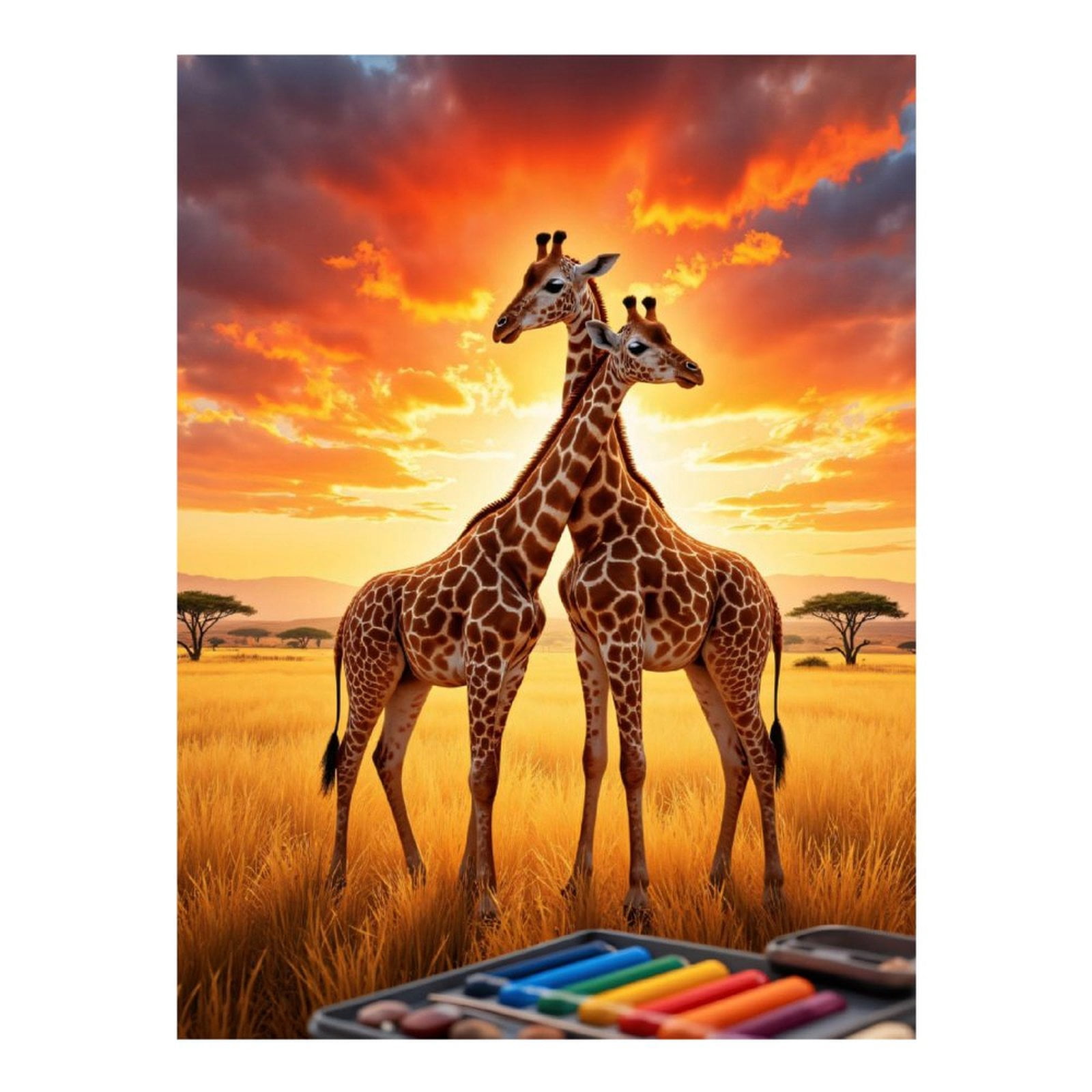 Diamond Art Kit for Adults, Giraffes Sunset Art Supplies Diamond Painting for Adults Beginners, DIY Diamond Art Painting Kits, 5D Diamond Painting Crafts for Home Decor 12x16 Frameless