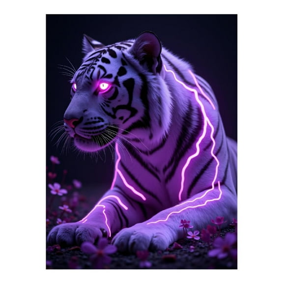 Diamond Art Kit for Adults, Glowing Tiger Neon Flowers Nighttime Diamond Painting for Adults Beginners, DIY Diamond Art Painting Kits, 5D Diamond Painting Crafts for Home Decor 12x16 Frameless