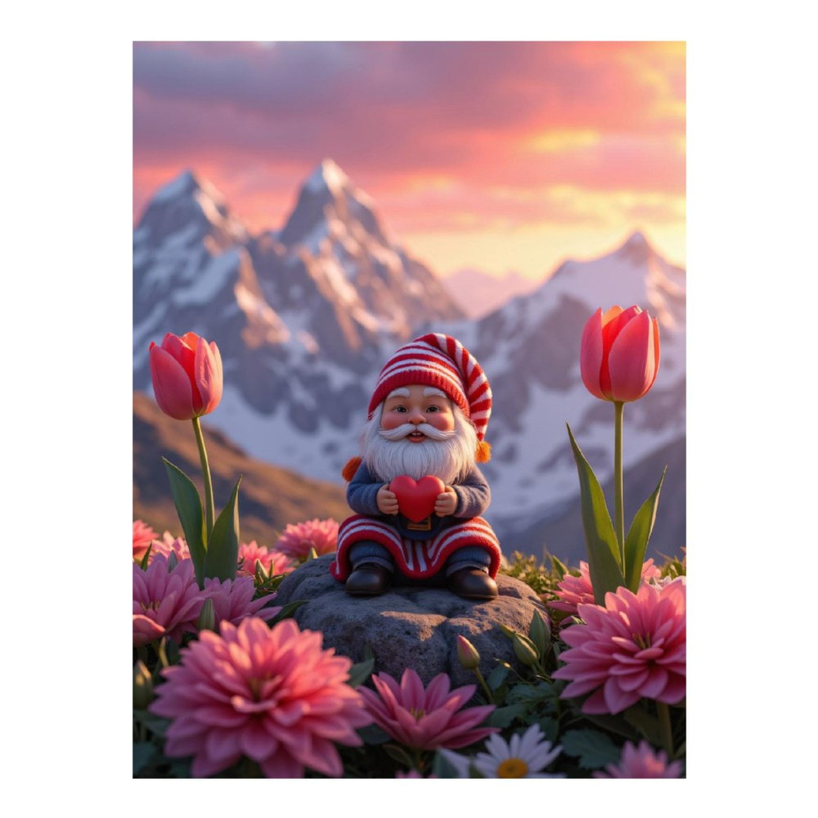 Diamond Art Kit for Adults, Gnome On Rock With Heart Flowers Diamond Painting for Adults Beginners, 5D DIY Diamond Art Painting Kits, Colorful Diamond Painting Craft for Home Decor 12x16