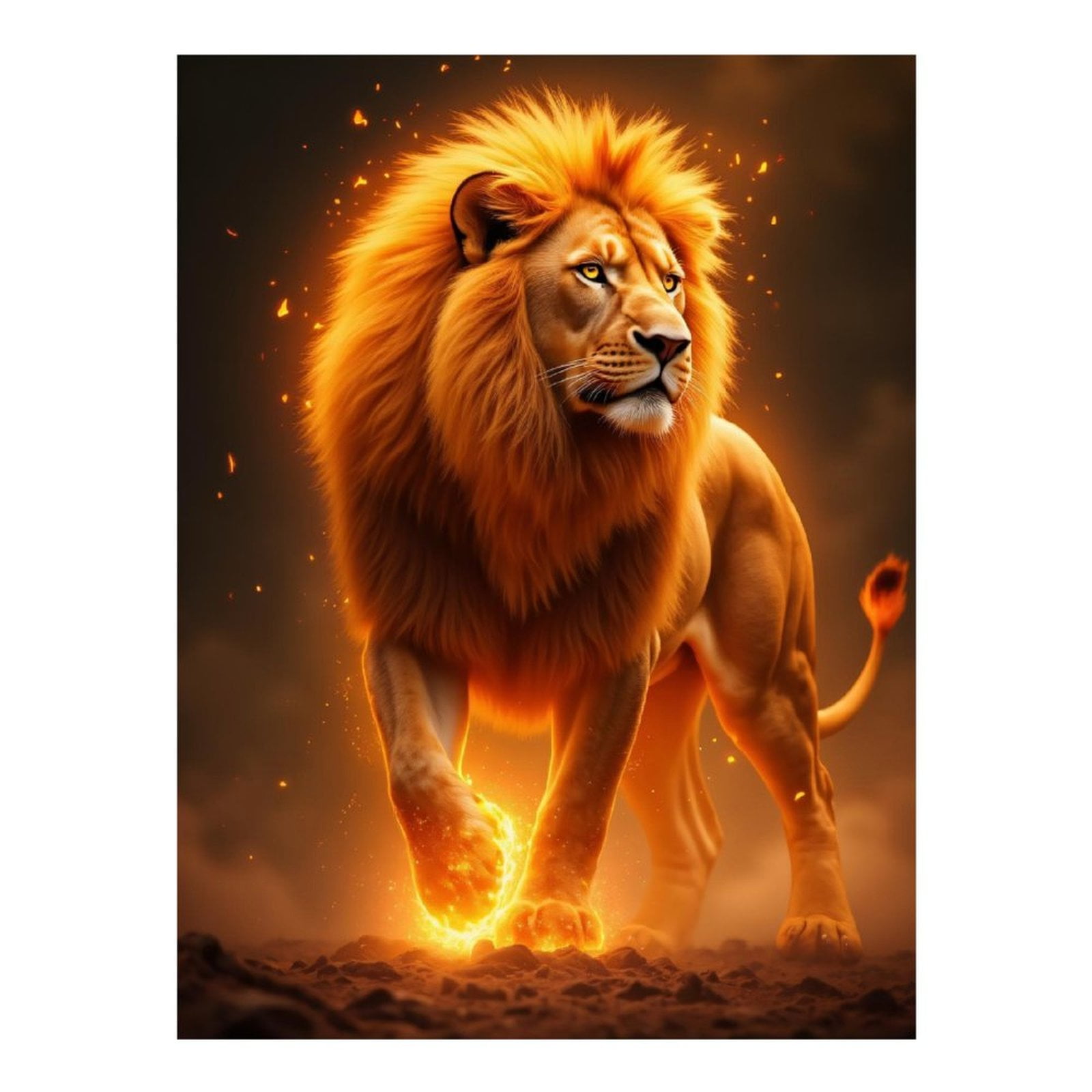 Diamond Art Kit for Adults, Golden Majestic Lion Fierce Flame