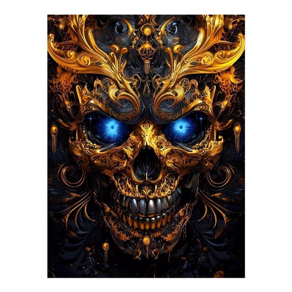 Diamond Art Kit for Adults, Golden Ornate Skull Blue Eyes Art Diamond Painting for Adults Beginners, DIY Diamond Art Painting Kits, 5D Diamond Painting Crafts for Home Decor 12x16 Frameless