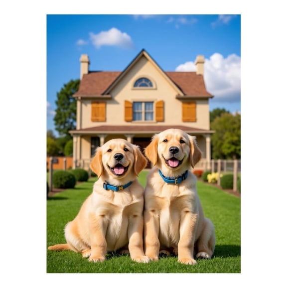 Diamond Art Kit for Adults, Golden Puppies Lawn House Bliss Diamond Painting for Adults Beginners, DIY Diamond Art Painting Kits, 5D Diamond Painting Crafts for Home Decor 12x16 Frameless