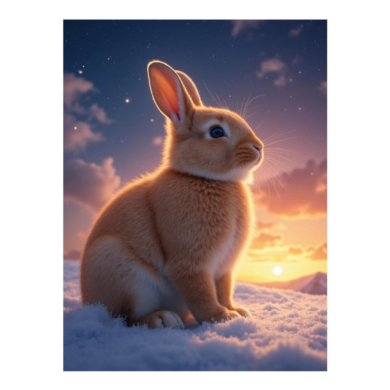 Diamond Art Kit for Adults, Golden Rabbit Winter Sunset Scene