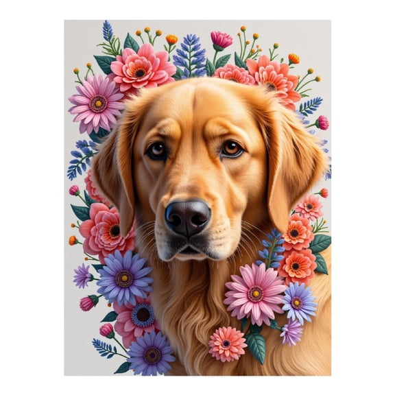Diamond Art Kit for Adults, Golden Retriever Floral Portrait Art Diamond Painting for Adults Beginners, DIY Diamond Art Painting Kits, 5D Diamond Painting Crafts for Home Decor 12x16 Frameless