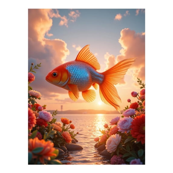 Diamond Art Kit for Adults, Goldfish Sunset Floral Scene Diamond Painting for Adults Beginners, 5D DIY Diamond Art Painting Kits, Colorful Diamond Painting Craft for Home Decor 12x16