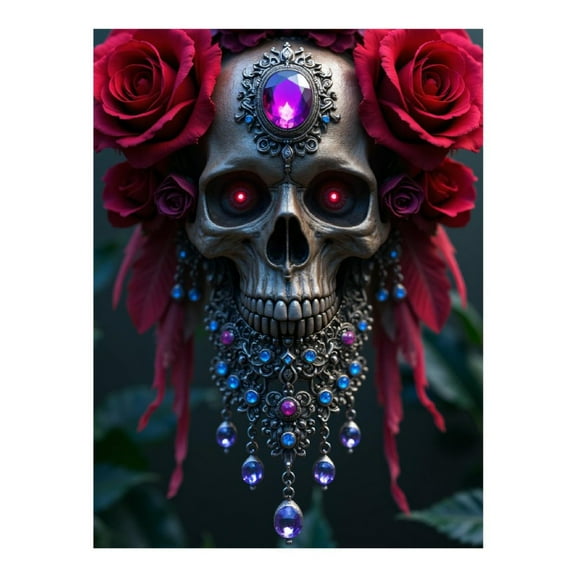 Diamond Art Kit for Adults, Gothic Skull Art Rose Jewels Diamond Painting for Adults Beginners, 5D DIY Diamond Art Painting Kits, Colorful Diamond Painting Craft for Home Decor 12x16