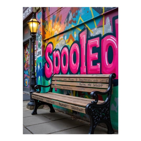 Diamond Art Kit for Adults, Graffiti Bench Urban Art Streetlamp Diamond Painting for Adults Beginners, 5D DIY Diamond Art Painting Kits, Colorful Diamond Painting Craft for Home Decor 12x16